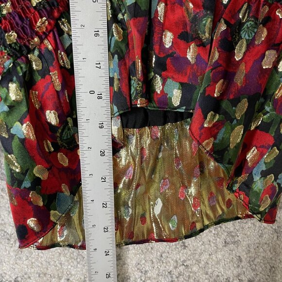 The Kooples Blouse Womens Small Red Gold Giant Poppy Metallic Long Sleeve Floral - Picture 2 of 9